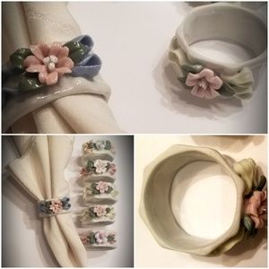 Vintage White Porcelain Napkin Ring Spring Set